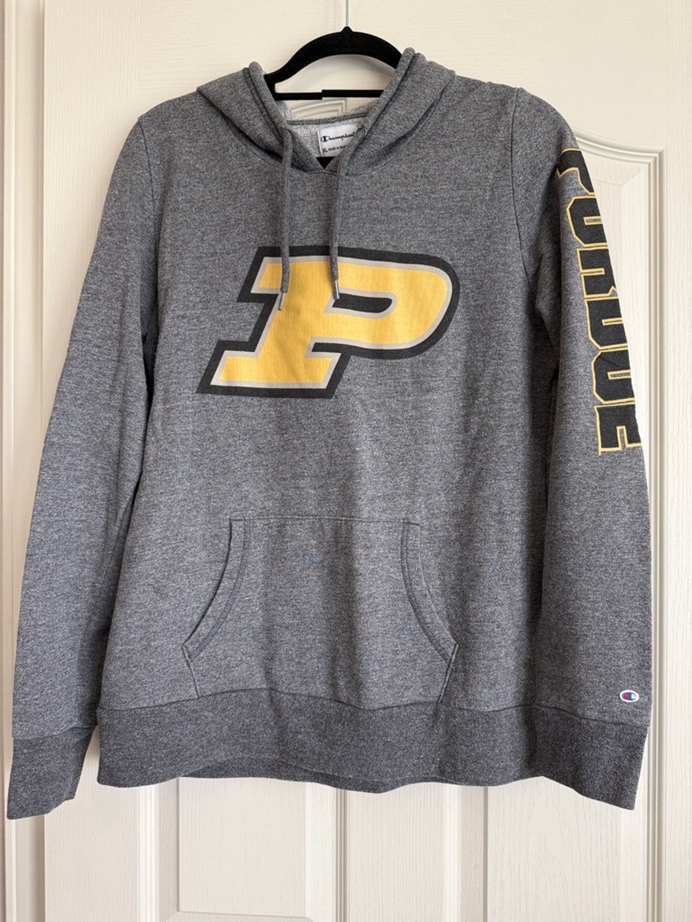 Champion Grey Hoodie with Purdue Logo
